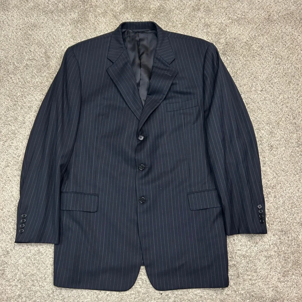 Hickey Freeman Blazer 46L Navy Blue Loro Piana Wool Pinstripe 3 Button